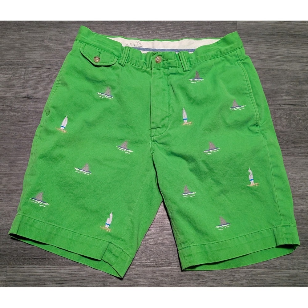Polo Ralph Lauren Men's Green Shark Fin/Surf Embroidery 5 Pocket Short Size 30x9